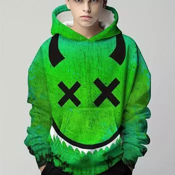 8. Новинка, повседневный пуловер с длинными рукавами и принтом Sad Face для мальчиков с 3D принтом, свитшот для мальчиков на весну и осень, детские топы с капюшоном на открытом воздухе 100