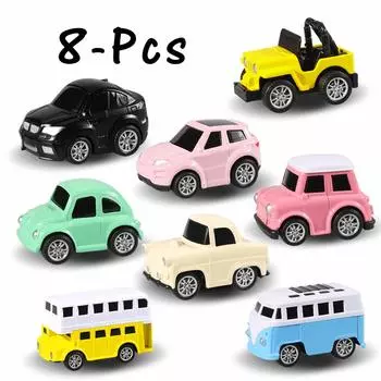 Набор из 8 машинок с откатным механизмом, микромашинок, мини-автомобилей, отлитых под давлением, машинок с откатным механизмом, игрушечных машинок из сплава, подарки для малышей, мальчиков и девочек, возраст 2, 3, 4 + Package:24.5*17.5*5.5cm