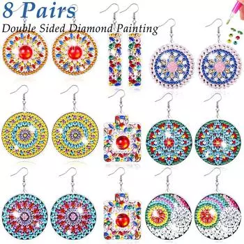 8 пар двухсторонних алмазных сережек с рисунком своими руками, набор для самостоятельного изготовления, стильные праздничные алмазные художественные серьги, украшения для рождественской вечеринки, подарки