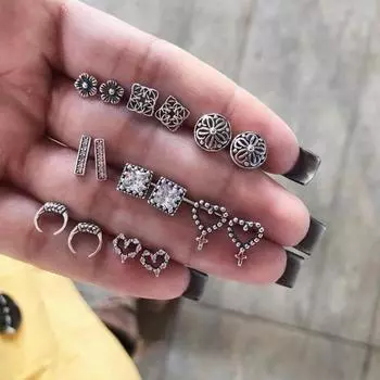 8 пар/компл. винтажные полые серьги-гвоздики в форме сердца с крестом и цветком, женские ювелирные изделия