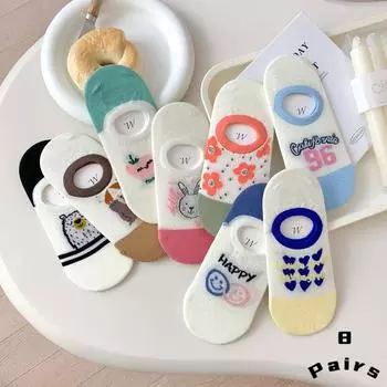 8 пар носков, женские корейские носки, летние тонкие сетчатые дышащие носки-лодочки, не спадающие с пятки, невидимые носки с героями мультфильмов One Size