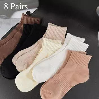 8 пар женских однотонных хлопковых носков, удобные носки до щиколотки, дышащие, простые спортивные, короткие носки 8 PAIRS