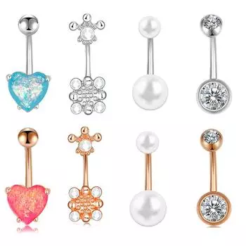 8 Pcs Belly Button Rings 8 Styles Fashion Beautiful Stainless Steel Navel Belly Rings Body Jewelry