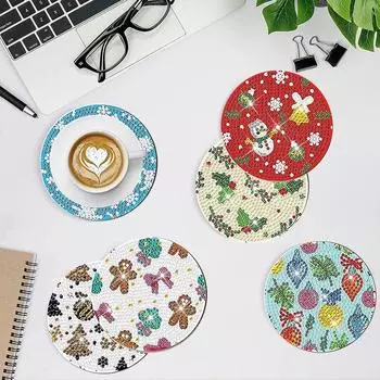 8 PCS Diamond Painting Art Coaster Kit Gingerbread Man Acrylic Diamond Painting Crafts Coaster Snowman with Holder Elk Snowflake CHINA