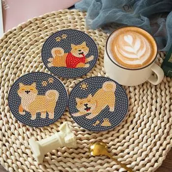 8 Pcs Diamond Painting Art Coaster Kit Fruit Acrylic Diamond Painting Crafts Coaster Dreamcatcher with Holder Skull for Beginner