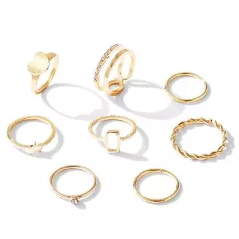 8-piece Set of Fashion Metal Joint Ring Creative Simple Retro Five-pointed Star Love Ring Set
