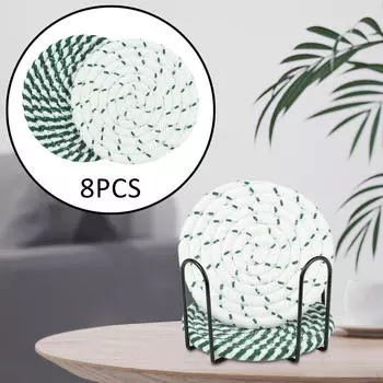 8 шт. Круглый тканый коврик под тарелку, теплоизоляционная подложка, деревенский коврик под стакан для кухни с держателем синий