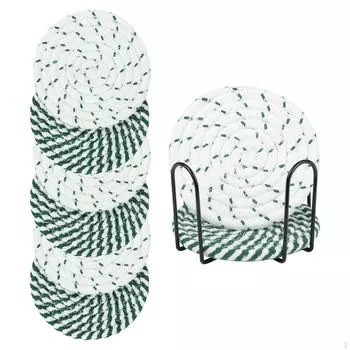 8 Pieces Round Woven Placemat with Holder Kitchen Cup Mat Anti Slip Weave Place for синий