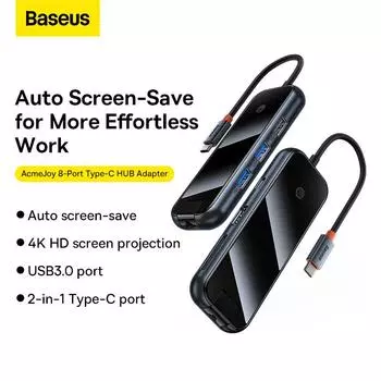 8-портовый адаптер-концентратор Baseus AcmeJoy Type-C с типом C на HDMI*1+USB3.0*2+USB2.0*1+Type-C PD&Data *1+RJ45*1+SD/TF*1