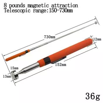 8 Pound Magnetic Retractable Pickup Orange Suction Iron Rod Portable Multifunctional Extractor Pen Clip Automotive Repair Tools