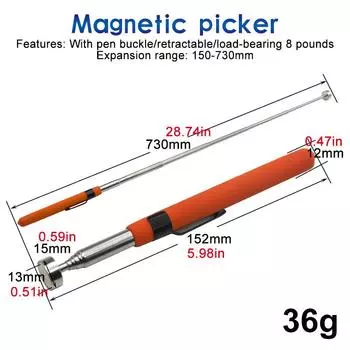 8 Pounds Magnetic Retractable Pickup Suction Iron Rod Portable Multifunctional Extractor Pen Clip Automotive Repair Tools 1pc