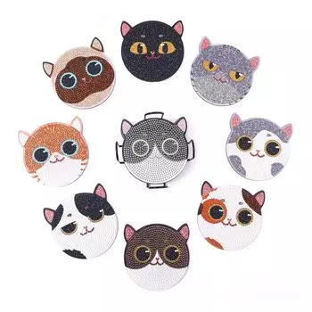8 предметов Diamond Art Cat Coaster Kit Bead Art Diamond Art Set DIY Diamond Painting 5D Diamond Painting Kit с держателем Coaster Craft Kit для детей