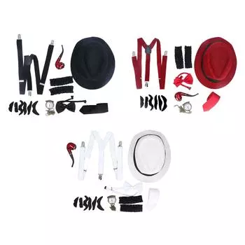 8 предметов костюма дедушки и старика 1920-х годов с подтяжками, шляпой, часами, трубкой, галстуком-бабочкой, очками и бородой для ребенка Black