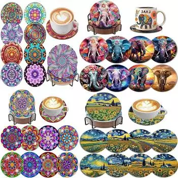 8 предметов/набор подставок под стакан с алмазной росписью «Лунное звездное небо» с кронштейном, подставка под стакан своими руками для начинающих и взрослых, подарок для творчества и рукоделия 8PCS/Set