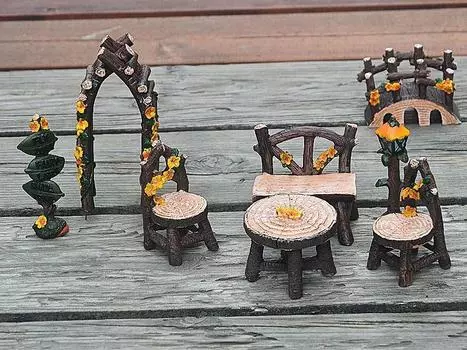 8 предметов садовой мебели, украшения, стол и стулья, наборы, скамейки из смолы, подходящие для игрушечных домиков, аксессуары для домашнего микроландшафта