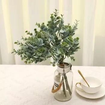 8 пучков пленочных денежных листьев эвкалиптовых цветов, имитация растений, настенное украшение для дома зелёный