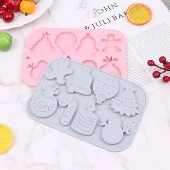 8 ячеек 3D рождественский снеговик колокольчик свеча пряничный человечек силиконовая форма DIY шоколадная форма праздничные инструменты для украшения торта розовый