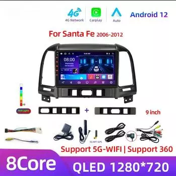 8-ядерный Android 12 DSP автомобильный радиоприемник Multimidia видеоплеер навигация GPS для Hyundai Santa Fe 2 2006-2012 2din головное устройство Carplay