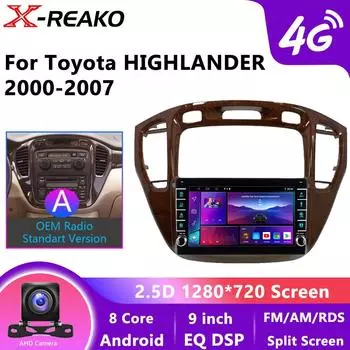 8-ядерный Android автомобильный радиоприемник для Toyota Highlander Kluger 1 XU20 2000-2007 AutoCarPlay стерео 4G SIM WIFI GPS экран 8 core 4GB+64GB