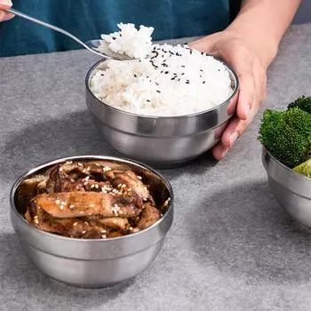 8 Размеров Нержавеющая Сталь Рисовый Суп Фруктовый Салатник Миски Закуски Серебряная Посуда Для Домашней Кухни Контейнер Для Еды Аксессуары 14cm серебряный
