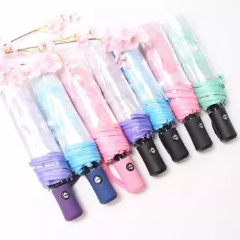 8 ребер, прозрачный автоматический открытый и закрытый складной зонт с вишневым цветом, портативный зонт от солнца и дождя, автоматический компактный зонт от дождя для женщин