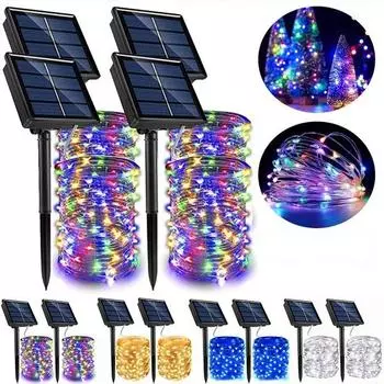 8 режимов, гирлянды из медной проволоки на солнечной энергии для улицы, дома, сада, вечеринки, свадьбы, патио, елки, рождественские украшения 100LED белый
