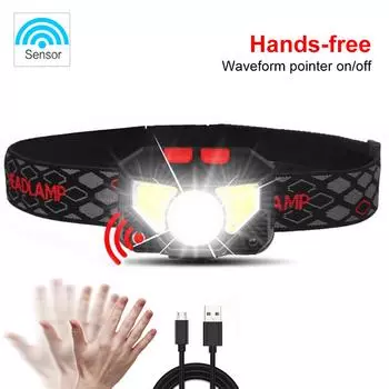 8 режимов Handfress датчик движения мощный светодиодный налобный фонарь налобный фонарь Cob фонарик налобный фонарь для кемпинга рыбалки чёрный