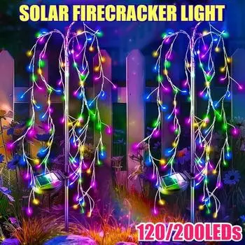 8 режимов освещения, солнечная петарда, фейерверк, газонная лампа - водонепроницаемая, 100 светодиодных медных проводов, гирлянды для кемпинга 1pc 120LED-Color