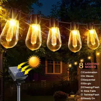 8 режимов ретро солнечные гирлянды гирлянды наружные водонепроницаемые 10/20/30 светодиодных лампочек подвесная гирлянда для сада патио рождественский декор 3.5M 10LED