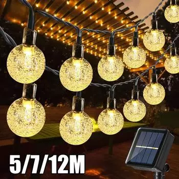 8 режимов солнечного света хрустальный шар 5M/7M/12M светодиодные гирлянды гирлянды для рождественской вечеринки наружное украшение Warm White 5M 20LED