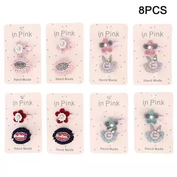 8 Set Fashionable Cloth Pet Dog Cat Bow Flower Hairpin Hair Clip Grooming Decor Accessory