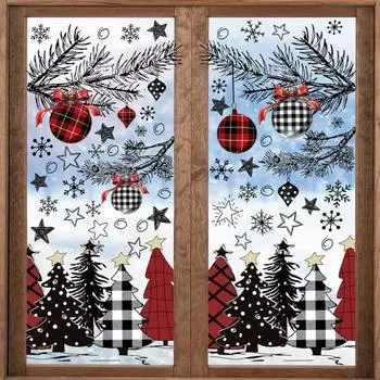 8 Sheets/Set Christmas Window Cling Waterproof PVC Xmas Tree Ball Snowflake Static Glass