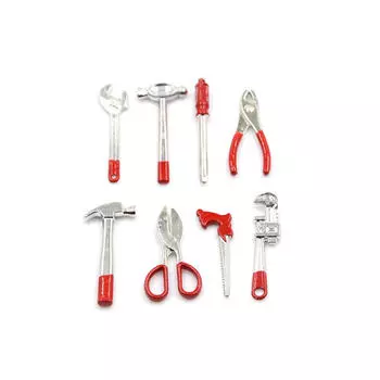 8 шт. 1:12 миниатюрных металлических ручных инструментов в масштабе, набор аксессуаров для кукольного дома красный