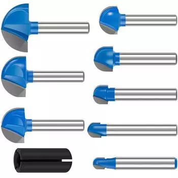 8 шт. 1/4-дюймовый хвостовик, врезная фреза, цементированная, твердосплавные фрезы с круглым носом 1/4 дюйма, 5/16 дюйма, 3/8 дюйма, 1/2 дюйма, 5/8 дюйма, 3/4 дюйма blue