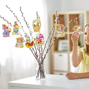 8 шт. 2024 год, пасхальная тема, очаровательный мультфильм, красочный цыпленок и кролик, бумажный подвесной орнамент, подарочная упаковка, сумка, бирка, подвеска, украшение для пасхальной вечеринки A