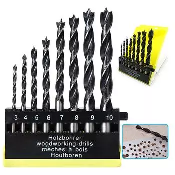 8 шт. 3-10 мм трехточечные сверла по дереву, постоянное напряжение, сверло для электрического сверла, сверлильный инструмент, набор из пластиковой коробки