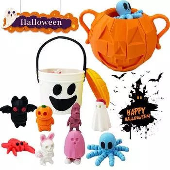 8 шт. 3D-печатные шарнирные игрушки для Хэллоуина с контейнером, тыква, летучая мышь, паук, скелет, статуэтка человека для Хэллоуина