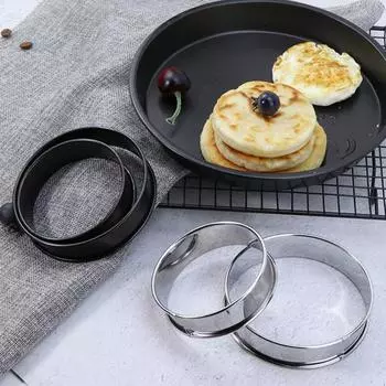 8 шт. антипригарные кольца для маффинов из нержавеющей стали, двойные кольца для пирогов, круглые кондитерские вафельные кольца, форма для дома, кухни, ресторана 10cm серебряный