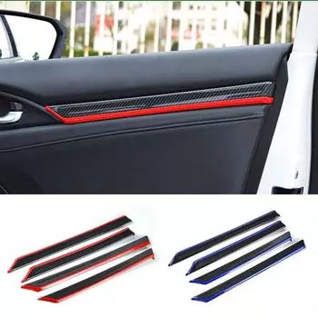 8 шт., автомобильная самодельная внутренняя защитная отделка двери автомобиля из углеродного волокна для Honda Civic 10th 2016 2017, автомобильные аксессуары, интерьер красный