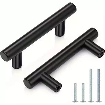 8 шт., черные ручки для шкафа из нержавеющей стали, ручки для выдвижных ящиков, современная фурнитура для шкафа, кухонный шкаф, Т-образная ручка, набор ручек для комода с двумя винтами размера 8pcs - 1.97*1.22in