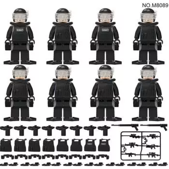 8 шт., дайвер брасс, черный спецназ, маленькие гранулы, строительный блок, кукла, военная техника, строительный блок, игрушка