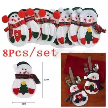 8 шт., держатель для столового серебра с Санта-Снеговиком, карман для праздника, вечеринки, Рождества, домашний декор