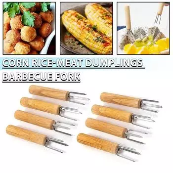 8 шт. держатели для кукурузы из нержавеющей стали Держатель для початков кукурузы Кукурузные вилки с деревянной ручкой для барбекю