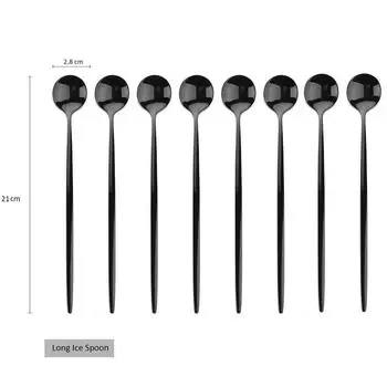 8 шт., длинная ручка, ложка для льда, кофе, чай, ложка для перемешивания, набор столовых приборов из нержавеющей стали, посуда, кухонные барные инструменты, набор столовых приборов серебряный