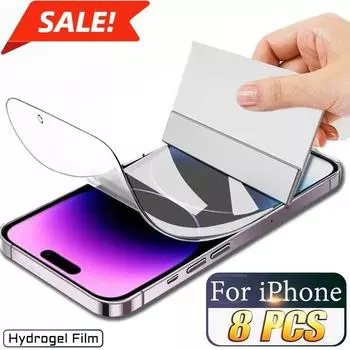 8 шт. для iPhone 16 15 14 Pro Max Защитная пленка для экрана iPhone 13 12 Mini 11 iphone14 Plus 6 8 XRS XS XR SE i15 Полное покрытие TPU пленка iphone 11 чистый