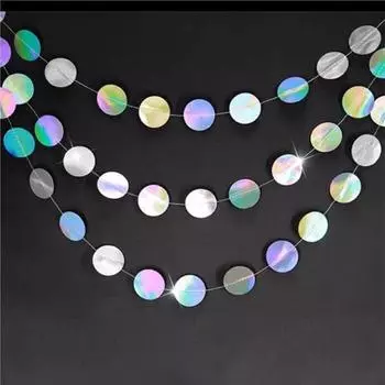 8 шт. фон подвесной переливающийся серебряный глиттер круг точки бумажная гирлянда серпантин украшение для вечеринки баннер на день рождения свадьба детский душ помолвка 8pcs, 4m/pcs радужный