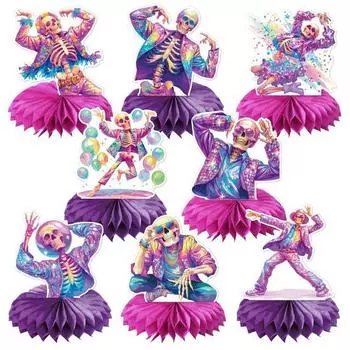 8 шт. Хэллоуин Диско Скелет Сотовый Центральный Элемент Блестящий Диско Скелет 80-х Настольное Сотовое Украшение для Хэллоуин Вечеринки Дома Комнаты Декора Стола 8pcs