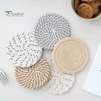 8 шт. хлопчатобумажные подставки, впитывающие подставки под напитки, набор с металлическим держателем, круглые салфетки для защиты стола, домашний декор 8pcs темно-серого