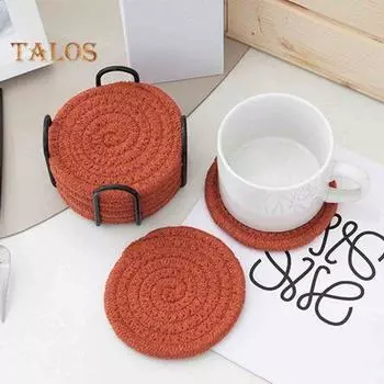 8 шт. хлопчатобумажные подставки, впитывающие подставки под напитки, набор с металлическим держателем, круглые салфетки для защиты стола, домашний декор 8pcs белый