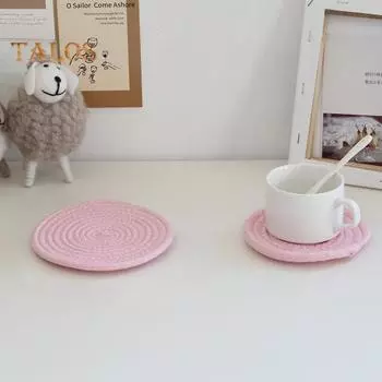 8 шт. хлопчатобумажные тканые подставки под напитки, впитывающие подставки для журнального столика, плетеные подставки, термостойкий защитный коврик для стола для всех чашек 8pcs жёлтый